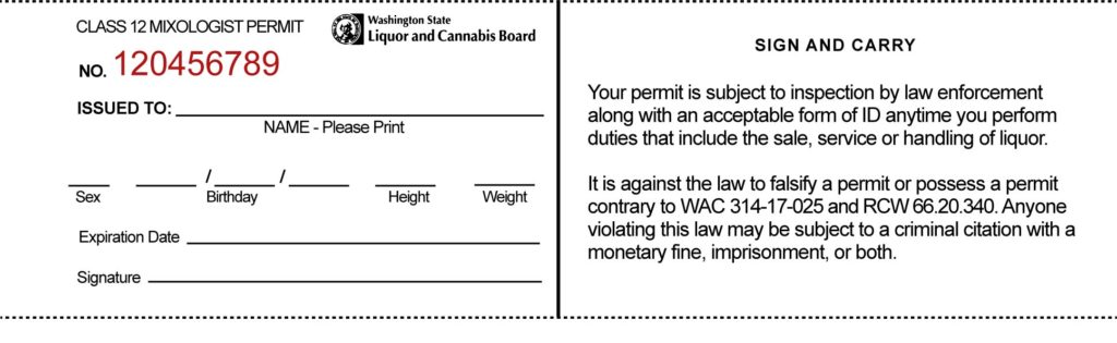 Example of a Class 12 Washington MAST Permit.